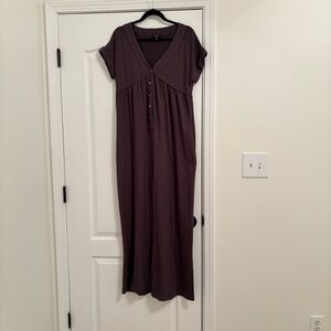 Mittoshop Gray Ruched Empire Waist Wide Leg Jumpsuit